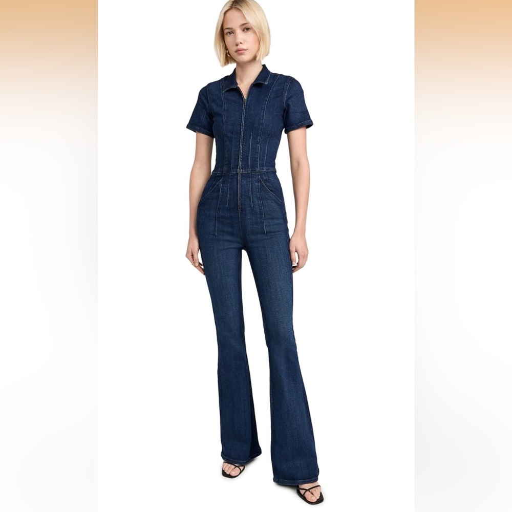 Free People Women's Festival Jayde Flare Jumpsuit Dark Indigo Denim Flare large